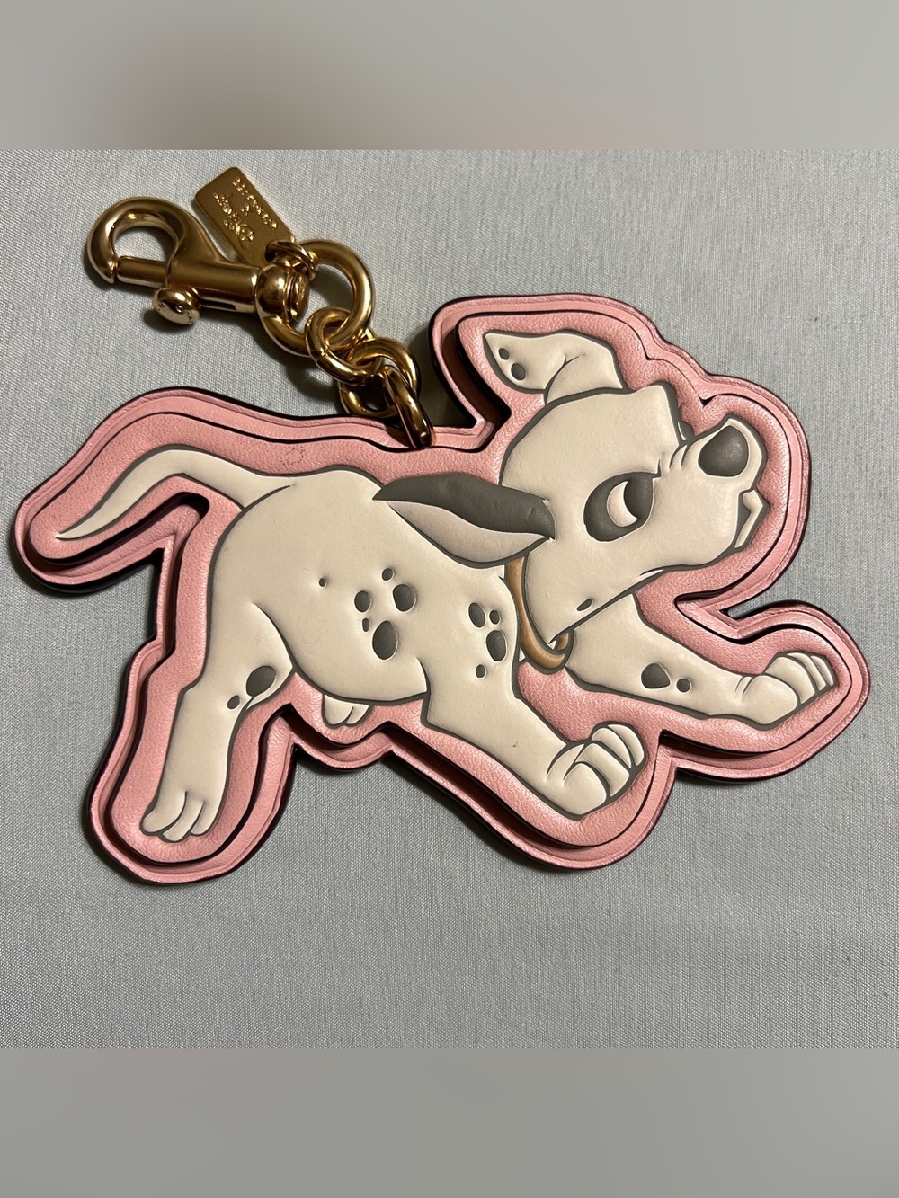 Coach Pink and Cream Dalmatian Leather Charm Keyring